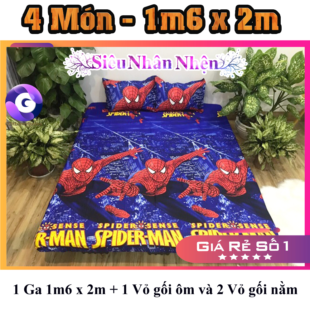 Combo 4 Món Người Nhện Ga và Vỏ gối - 1m6x2m