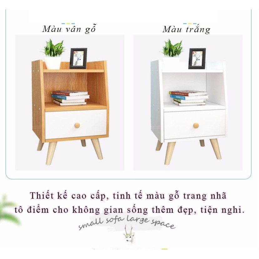 Kệ gỗ tab đầu giường 2 tầng tự lắp ráp - tủ đầu giường gỗ mdf siêu bền dáng chân gỗ size to