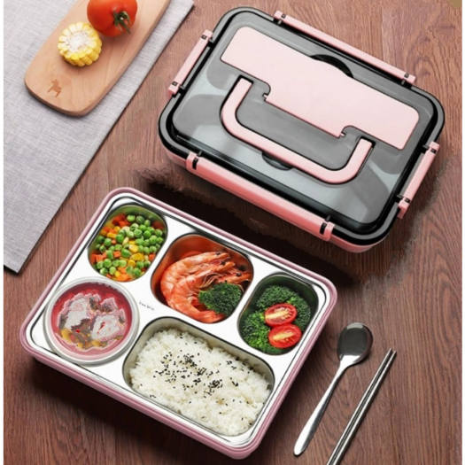 Khay Cơm Inox 5 Ngăn Có Nắp Đậy