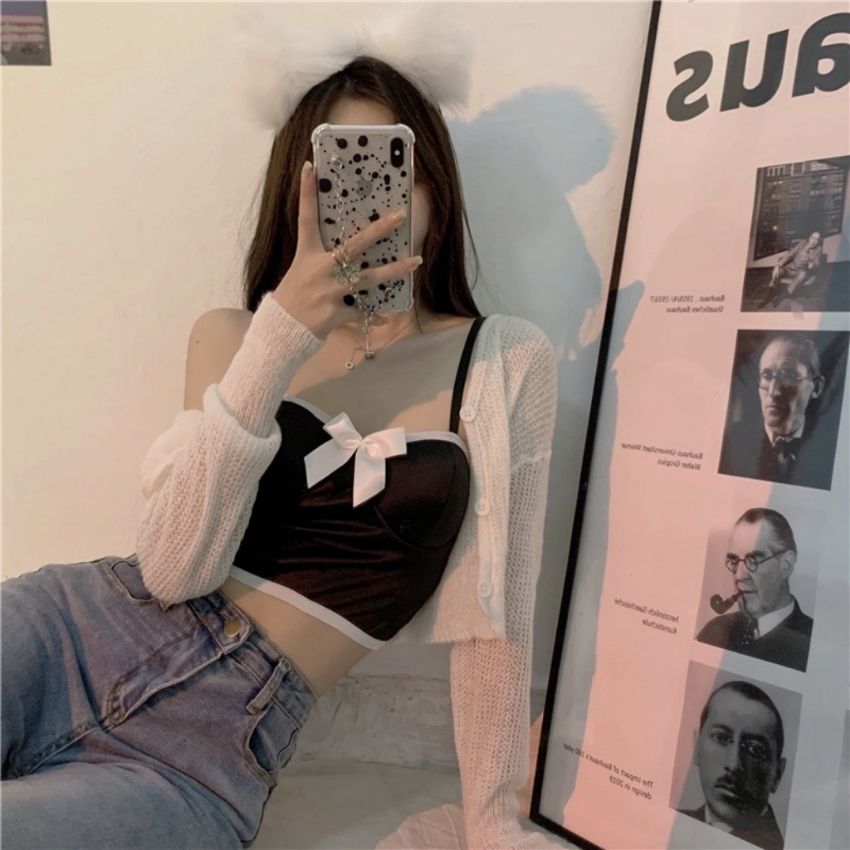 Áo bra 2 dây mảnh satin đính lụa cao cấp