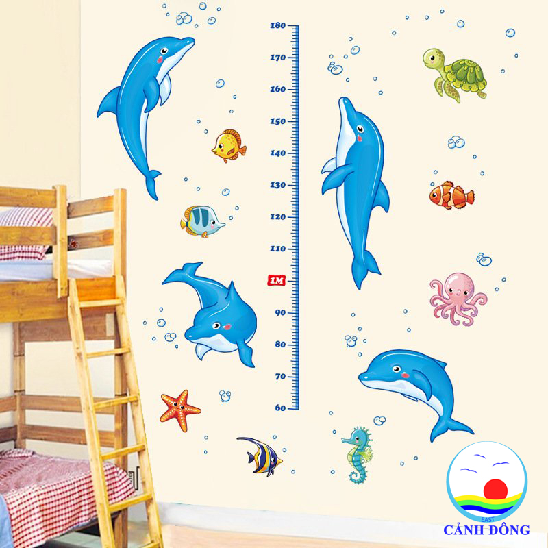 Decal dán tường thước đo thế giới đại dương kỳ thú