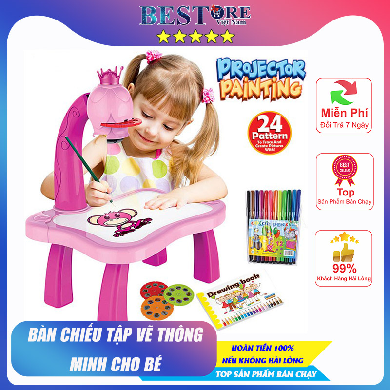 Bàn vẽ thông minh có đèn chiếu hình cho bé tập vẽ kèm theo bút màu vở tập vẽ