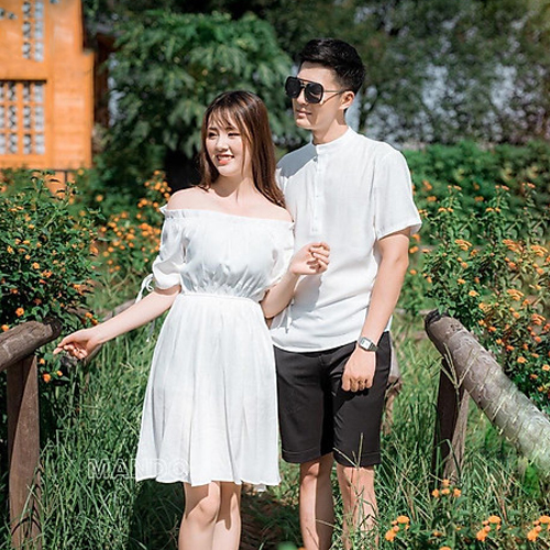 Áo váy đôi trắng trễ vai