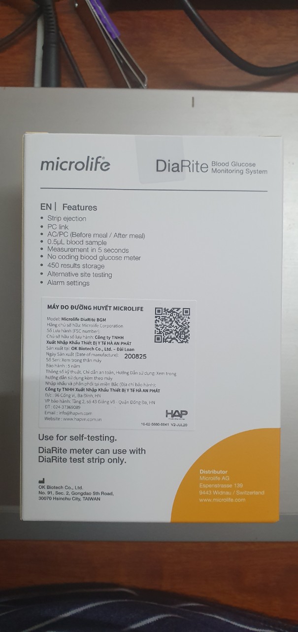 [HÀNG THỤY SĨ] Máy đo đường huyết Microlife DiaRite BGM (Tặng kèm 50 que 50 kim)