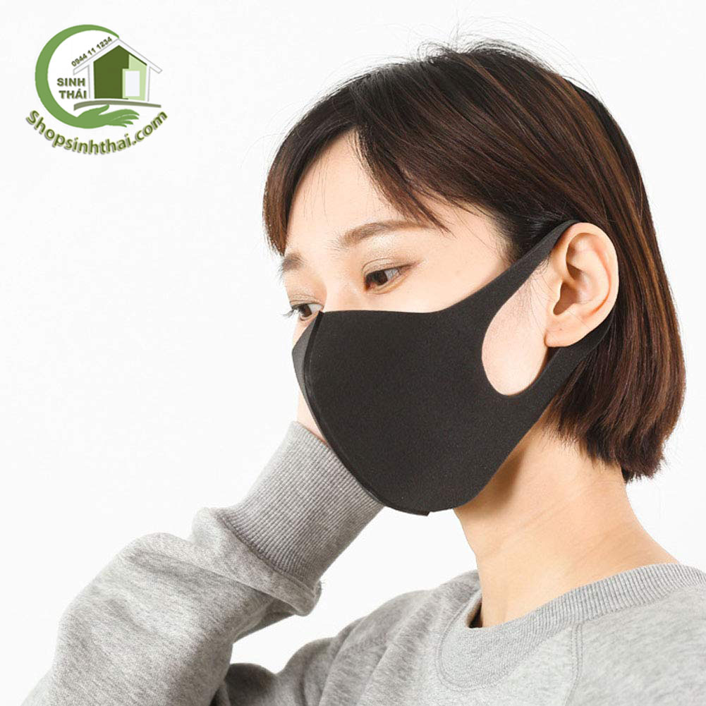 [HCM]Khẩu trang màu đen 3D- vải Poly 2 da co giãn 4 chiều loại dày