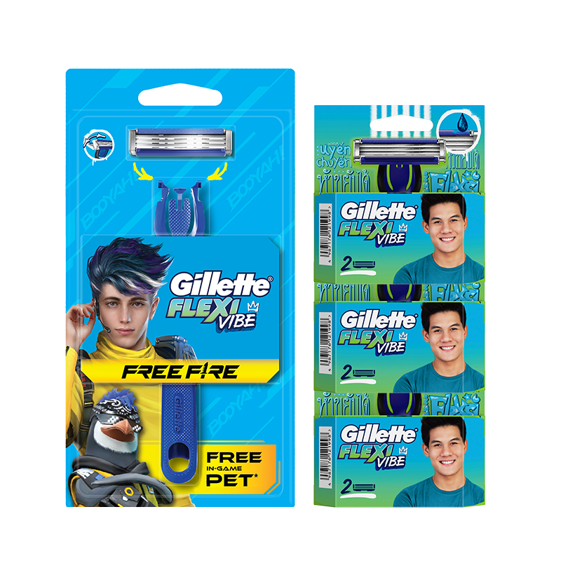 COMBO Dao Và Lưỡi Cạo Râu GILLETTE Flexi Vibe Free Fire Mới