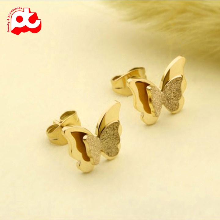 Bông tai titan nữ con bướm phun cát nhiều màu sang trọng xinh xắn đầy quyến rũ trangsucpt thép không gỉ cao cấp PTBTTNU1