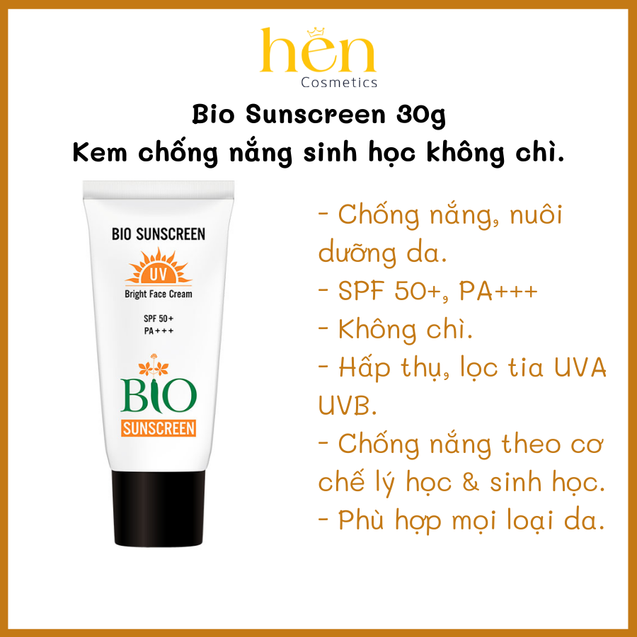 [HCM]BIO SUNSCREEN - KEM CHỐNG NẮNG SINH HỌC KHÔNG CHÌ, VỪA CHỐNG NẮNG VỪA NUÔI DƯỠNG DA 30G [GENWORLD CHÍNH HÃNG]
