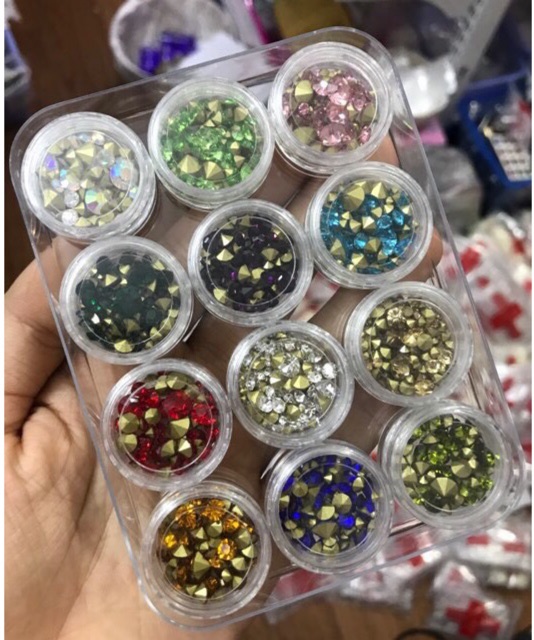 Đá chân nhọn set 12 hũ trang trí móng