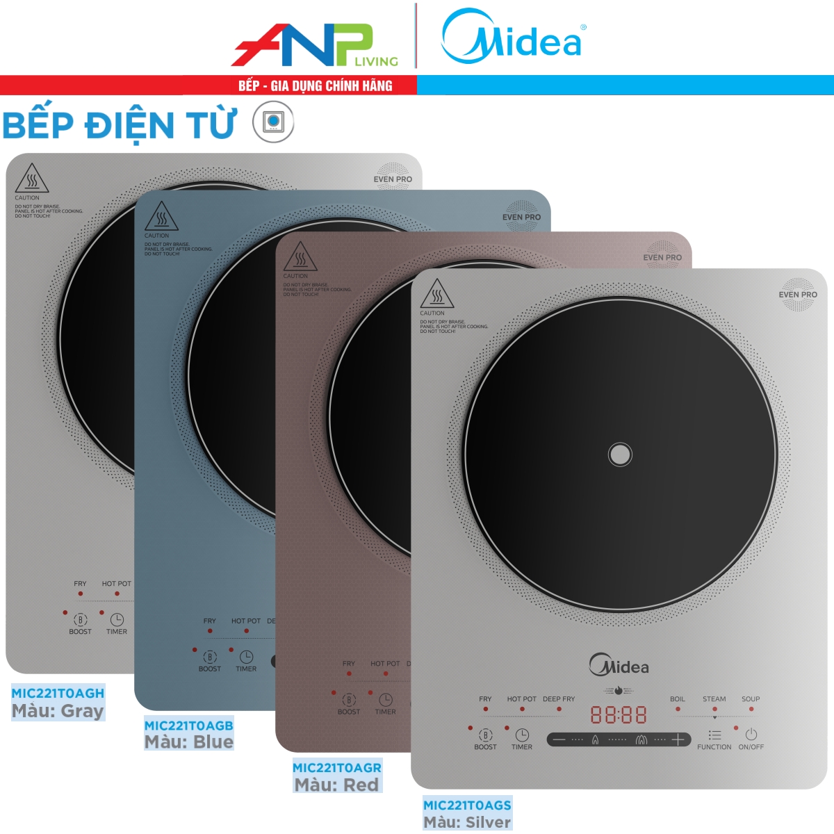 Bếp Từ Đơn Midea MIC221T (Bếp Điện Từ Công suất 2200W, Có Chức Năng Sôi Liu Riu)