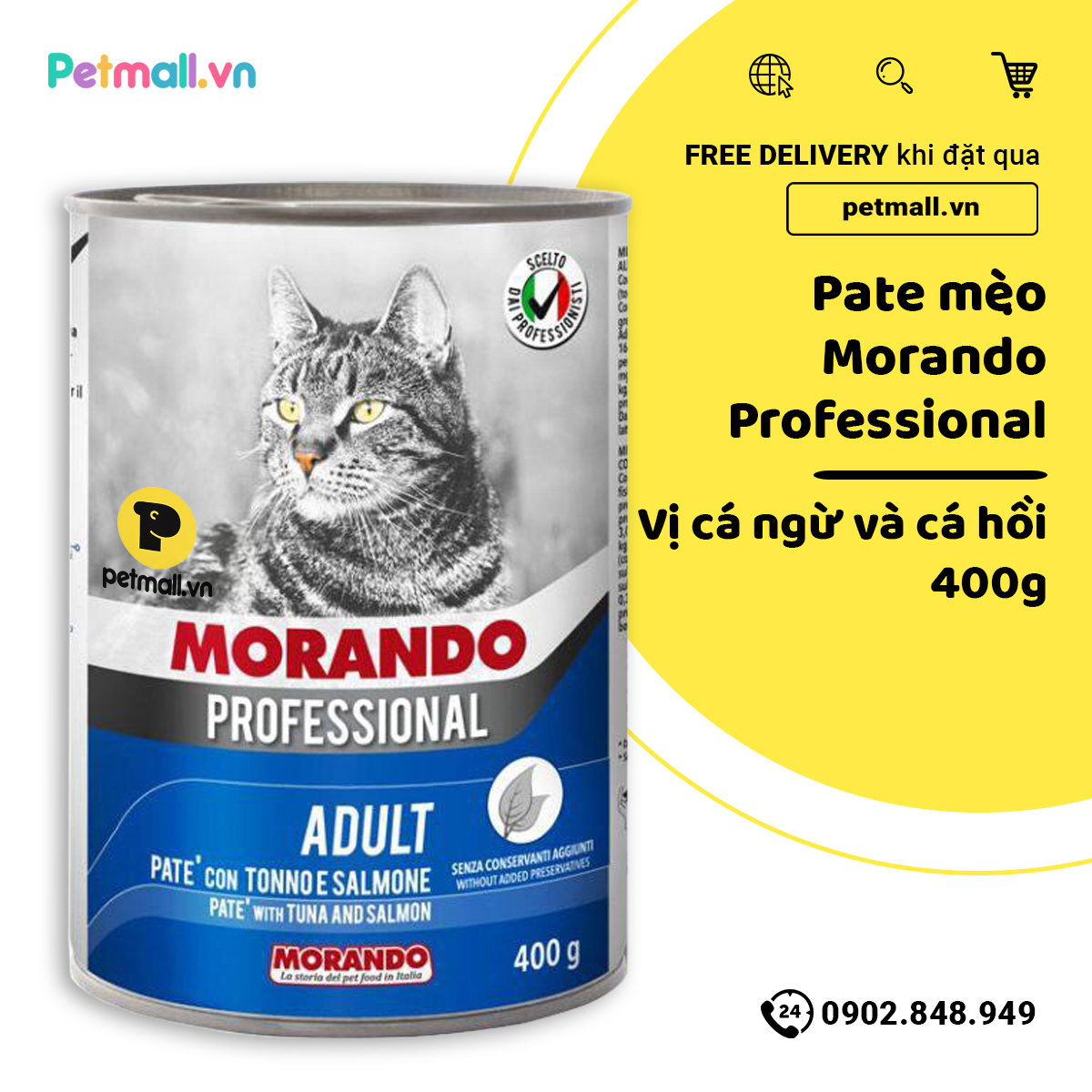 Combo Pate mèo Morando Tuna & Salmon 400g - 6 lon - Vị Cá Ngừ & Cá Hồi Petmall
