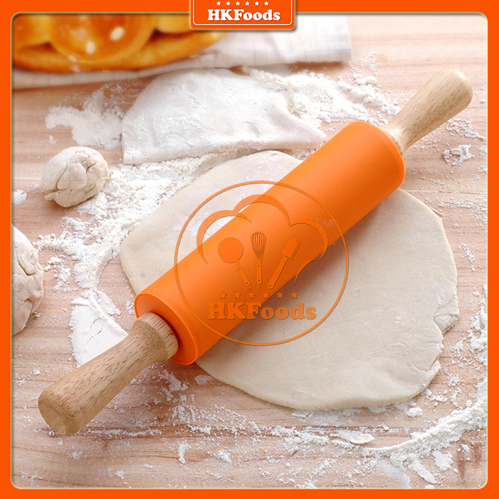 Cán Lăn Bột Silicon/Rolling Pin Có Trục Xoay 38cm