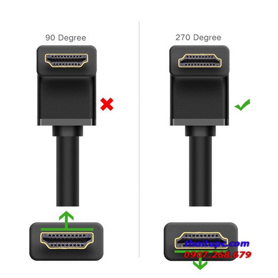 Cáp HDMI 3 Mét tròn, bẻ góc 90 độ Ugreen 10122