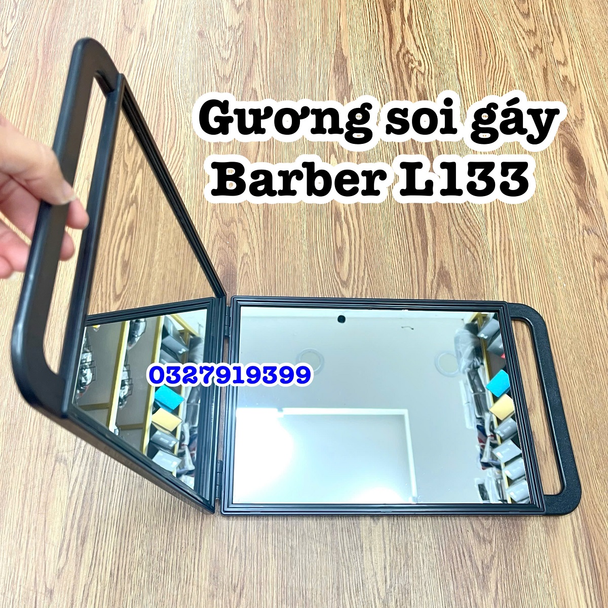 Barber Gương soi gáy J008 cao cấp 1 mặt hình chữ nhật tay cầm tiện lợi mặt sau xốp chống va đập kích thước 41x25,5 cm