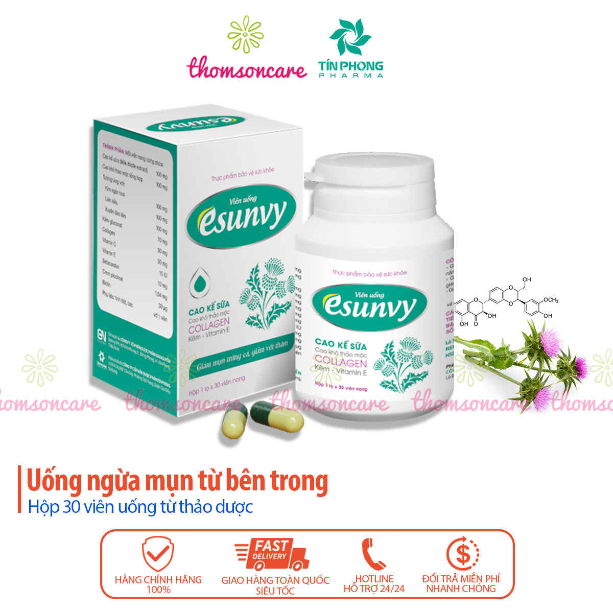 Combo ngừa mụn trứng cá từ thảo dược Esunvy mụn cám đầu đen giảm sạm da giải độc mát gan
