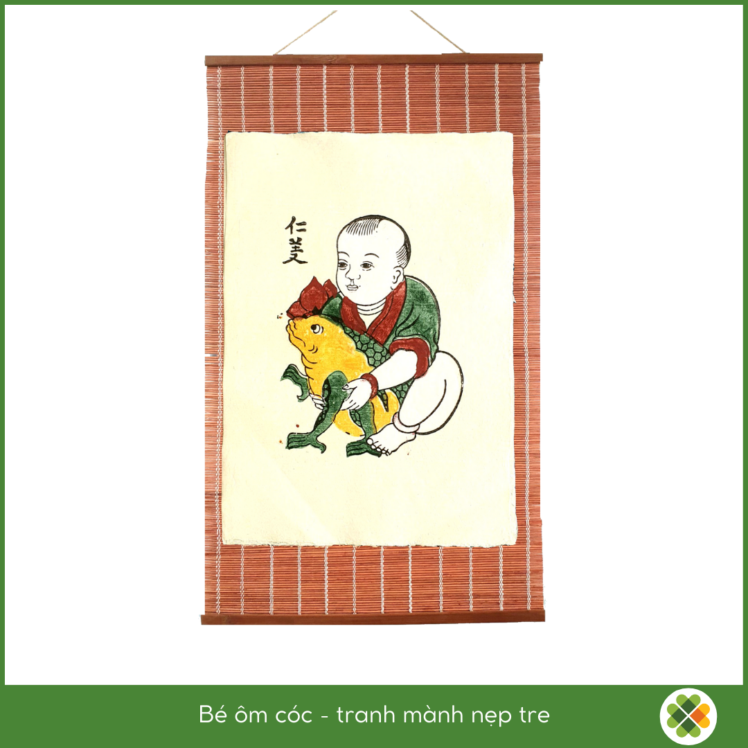 Little Boy Holding a Toast - Dong Ho folk woodcut painting