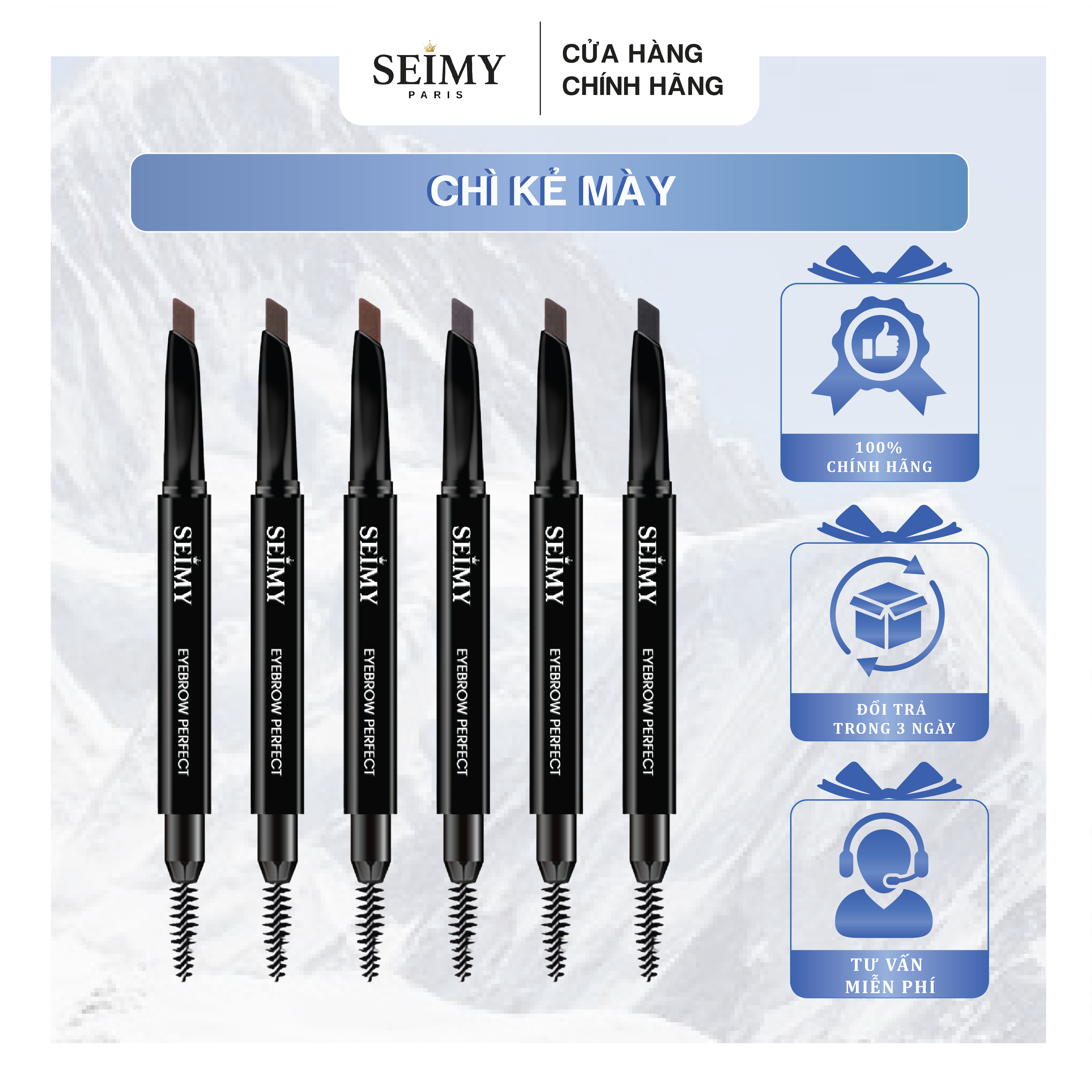Chì kẻ mày Seimy - Eyebrow Perfect 2 đầu 6 màu