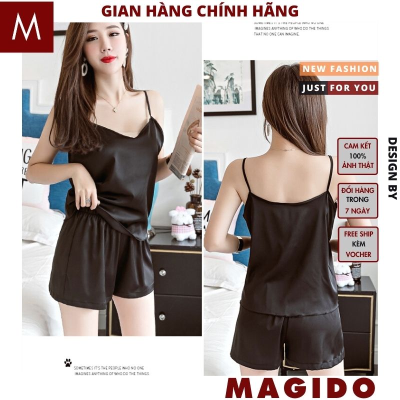 Bộ lụa 2 dây mặc nhà -Bộ đồ ngủ lụa 2 dây mặc nhà bigsize lụa satin cao cấp thoáng mát -MAGIDO
