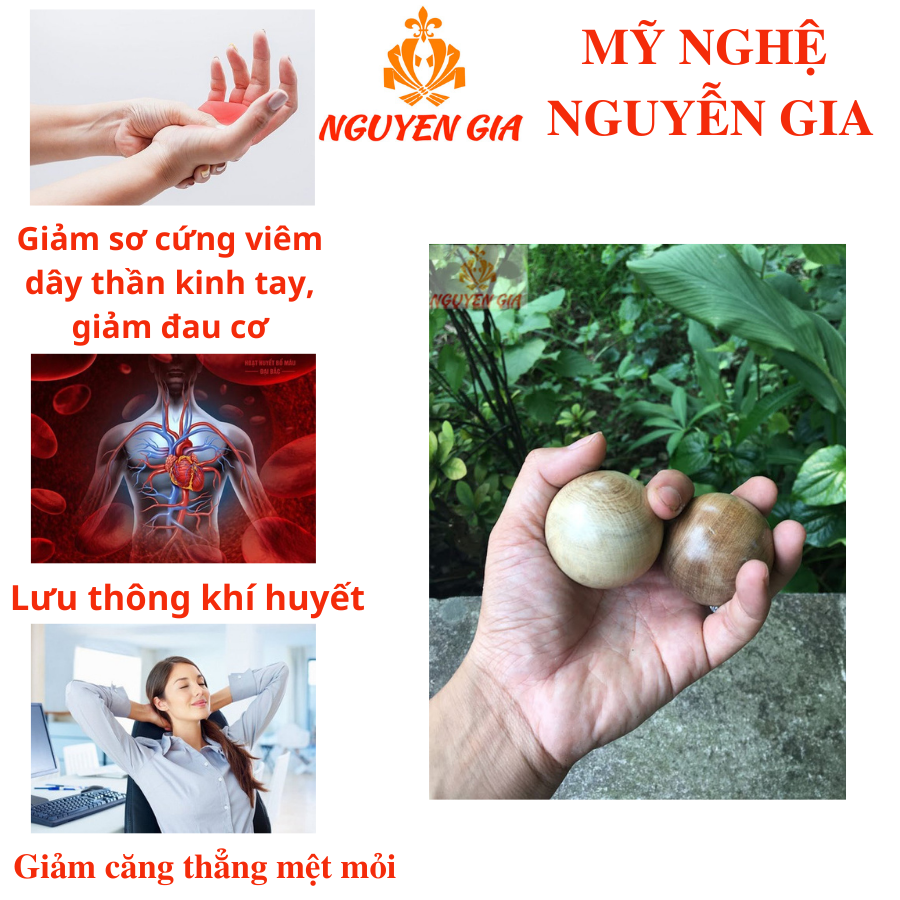 Bi lăn tay gỗ Bách Xanh đường kính 50mm (2 viên) thơm mát tạo cảm giác thư thái dễ chịu giúp massage ngón tay bàn tay giảm xơ cứng, phòng chống các chứng đau do viêm dây thần kinh tay
