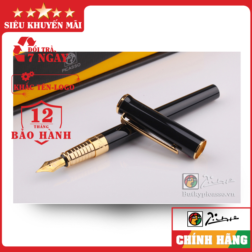 Bút ký cao cấp_Bút máy cao cấp Picasso 988FGBK_Bút ký thân đen cài vàng_Bút ký chính hãng_Bút ký khắc tên theo yêu cầu