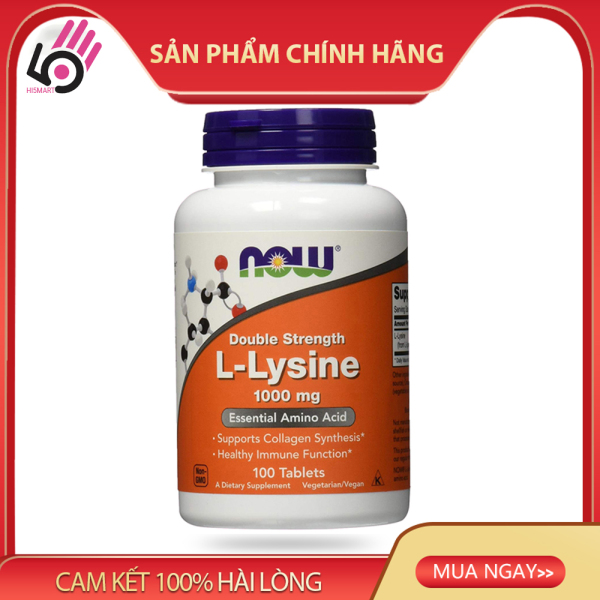 [HCM]Thực phẩm bổ sung L lysine 1000mg Now Foods Double strength Acid amino giúp đẹp da mụn nội tiết tố 100 Viên cao cấp