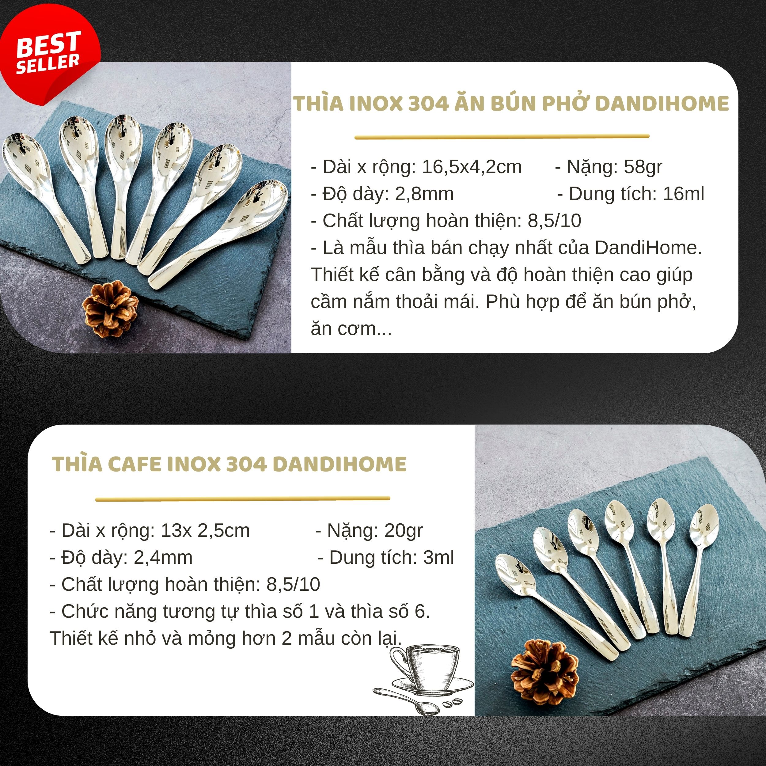 Bộ 6 thìa cafe inox 304 DandiHome
