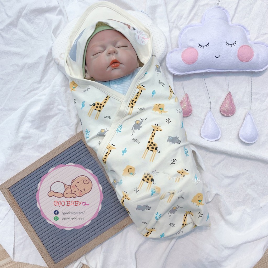 ủ choàng sơ sinh cotton Mipbi 2 lớp cho bé