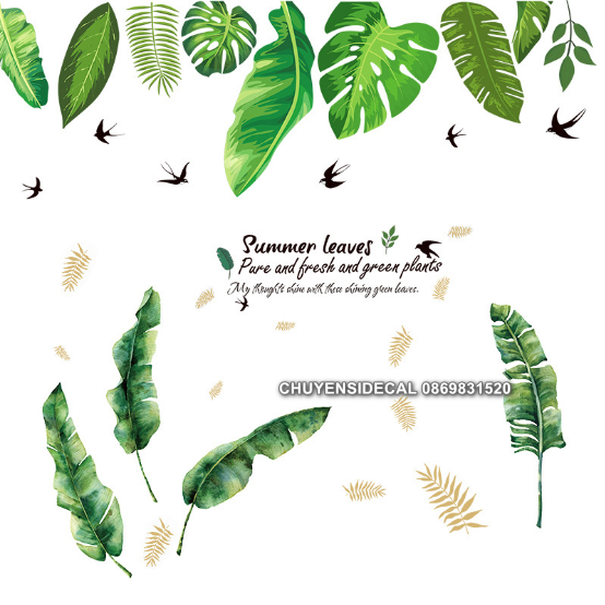 Combo Decal dán tường - Lá Dương xỉ phối lá Dừa