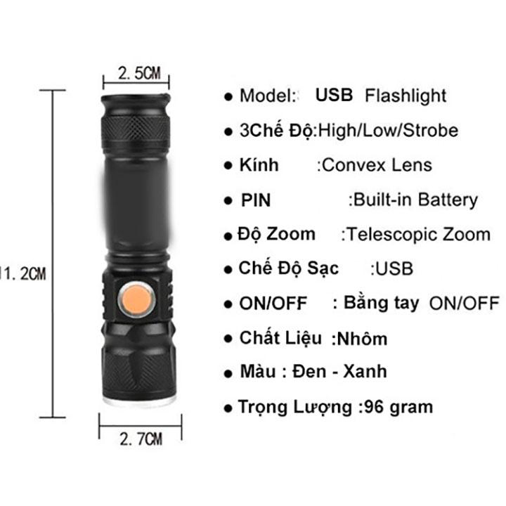 [HCM]Đèn pin siêu sáng cổng sạc USB 515