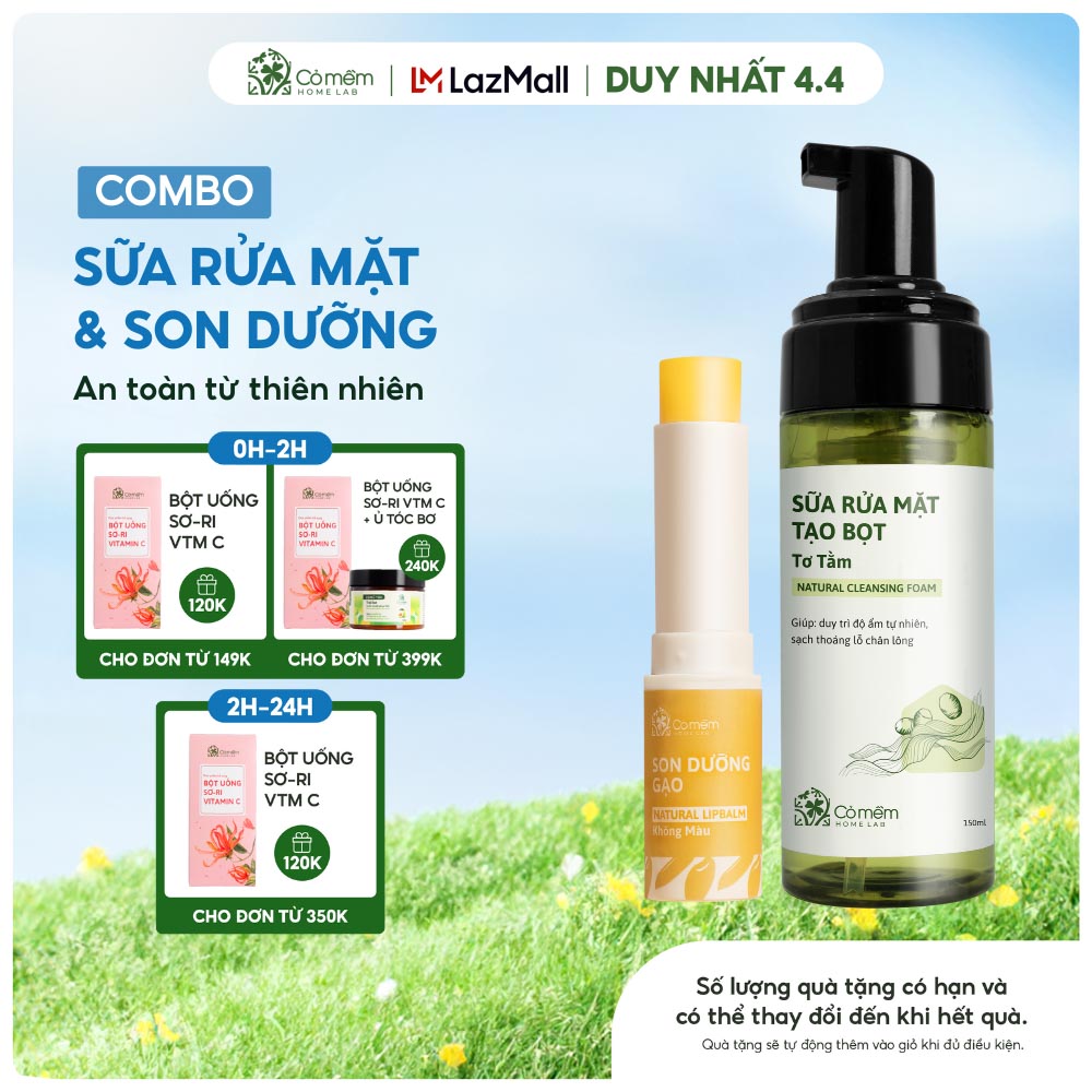 Combo Bọt Rửa Mặt Và Son Dưỡng Môi Cỏ Mềm