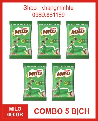 COMBO 5 BỊCH Bột Lúa Mạch Milo Cacao Nguyên Chất 600GR