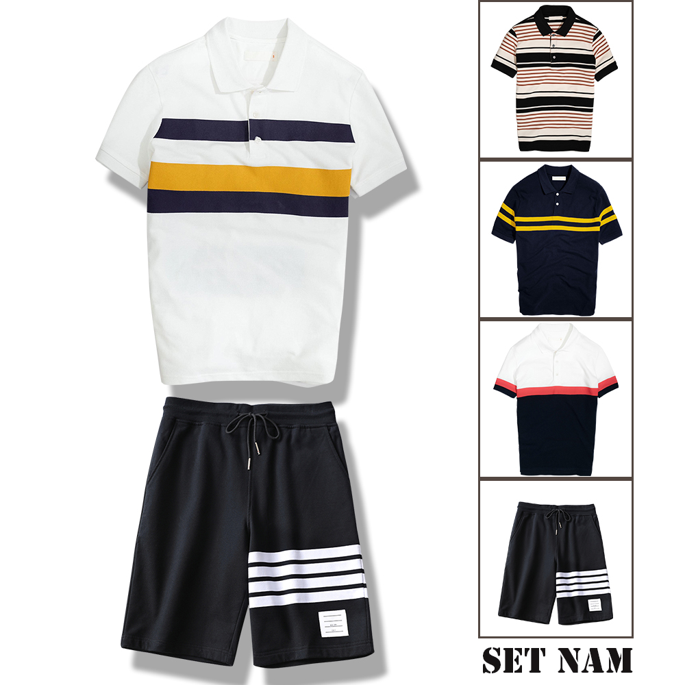Bộ Quần Áo Thun Nam Áo Thun Cộc Tay Polo Họa Tiết Kẻ Sọc Đơn Giản Kết Hợp Quần Short Kẻ Sọc Thể Thao Dáng Basic Thời Trang FORHIMCS2 SET GHÉP TOP 157 + SHORT 16