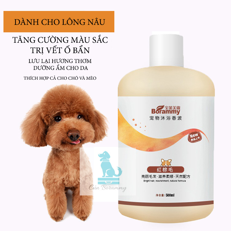 Sữa tắm cho chó dành cho lông nâu đỏ BORAMMY 500ml - Sữa tắm cho mèo dưỡng chất hoa hồng giúp đậm màu sáng lông