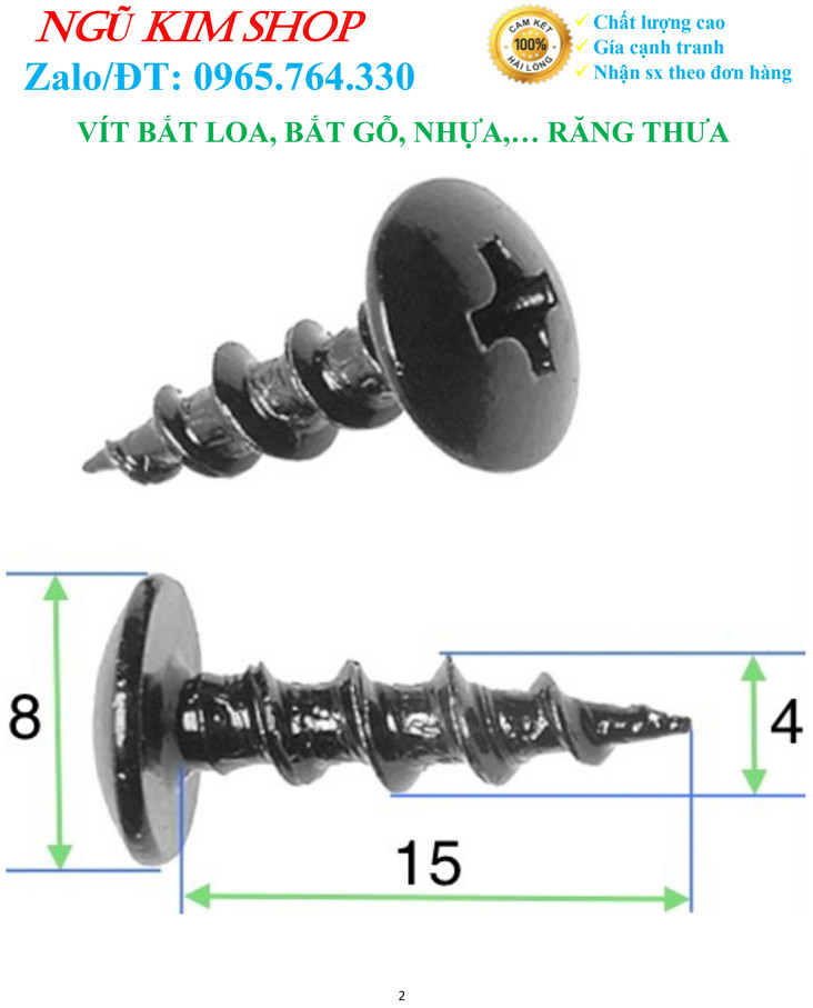 VÍT BẮT LOA M4 x L _ RĂNG THƯA MẠ ĐEN