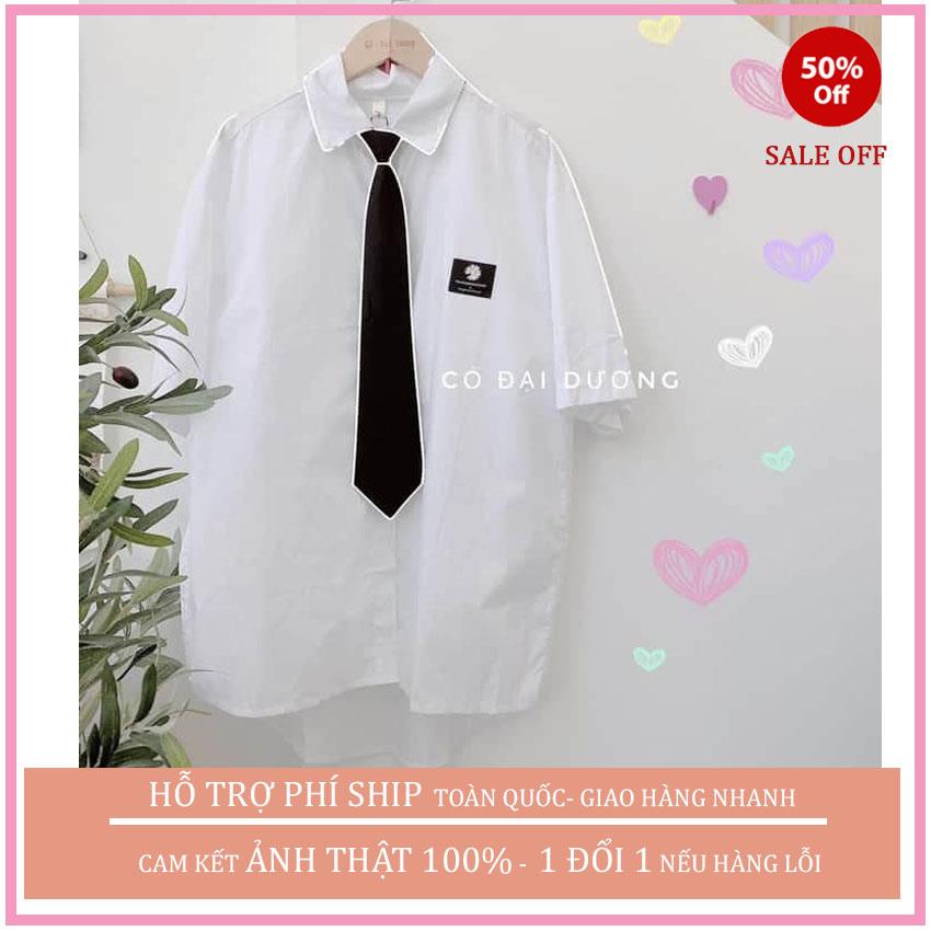 ÁO SƠ MI NỮ TRẮNG KÈM CAVAT KIỂU DÁNG ÁO SƠ MI NỮ FORM RỘNG TO ULZZANG - ÁO SƠ MI NGẮN TAY TRẮNG PHOM STYLE HÀN QUỐC  TK SM03