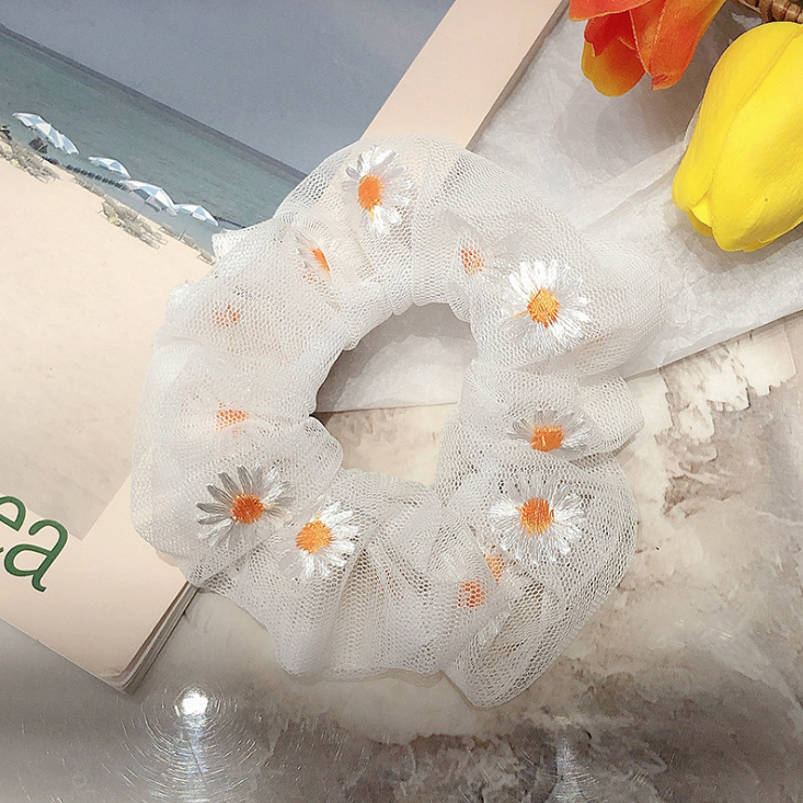 Cột (buộc) tóc scrunchies voan THÊU cúc họa mi xinh xắn HD41 chọn mầu