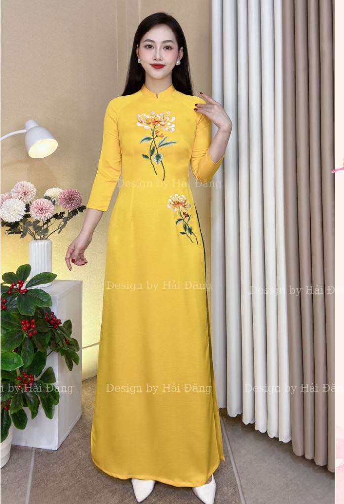 Bộ Áo dài lụa tây thi thêu sắc sảo cao cấp (kèm quần)