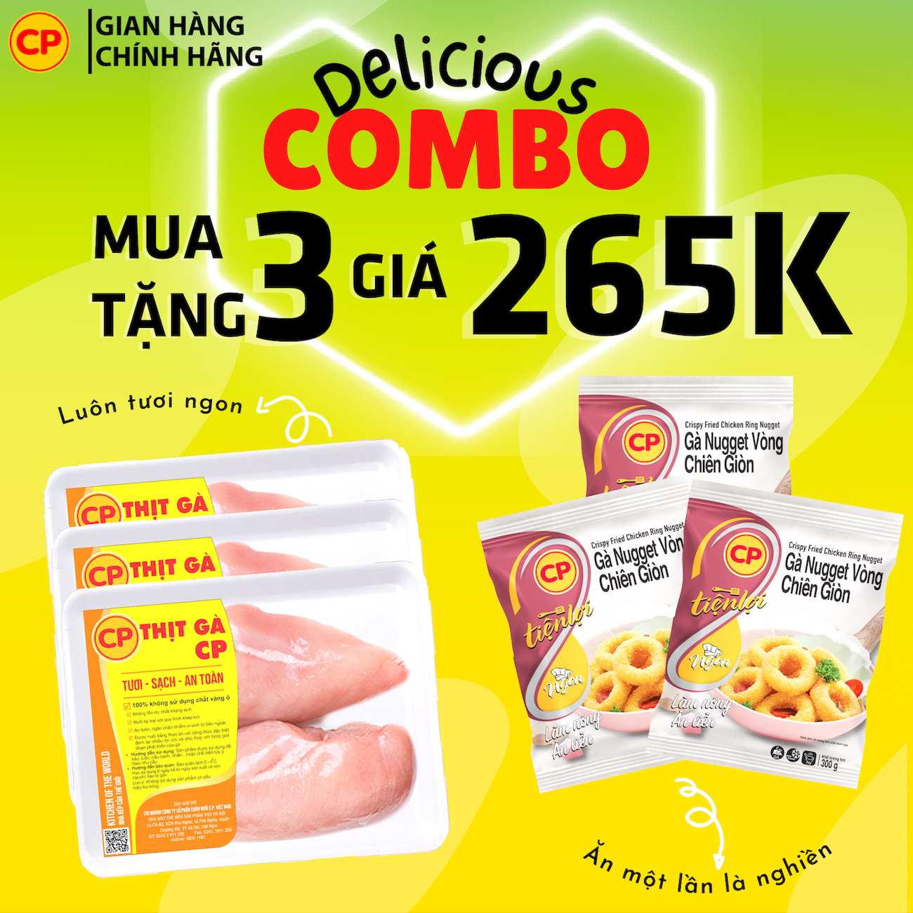 Combo Delicious - Gà CP Ức gà (500g) + Gà Chiên