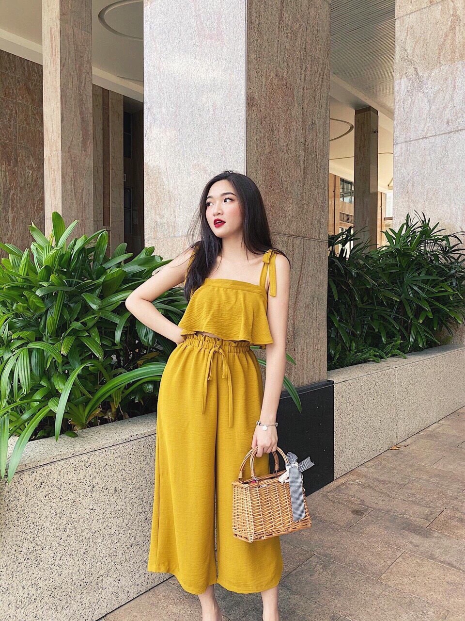 Set bộ nữ quần ống rộng áo hai dây tầng