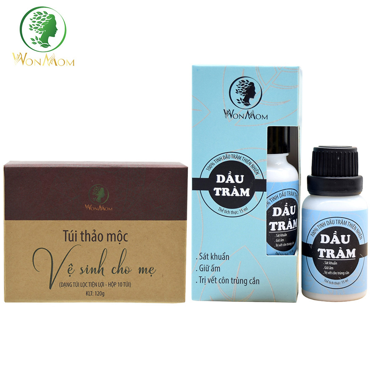 [HCM]Bộ Chăm Sóc Tình Mẫu Tử Giúp Mẹ Thơm Bé Khỏe Wonmom (1 Hộp Thảo Mộc Xông Vùng Kín Cho Mẹ + 1 Dầu Tràm)