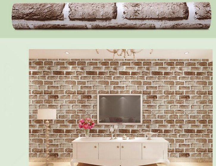 Giấy dán tường đá 3d màu nâu dt35