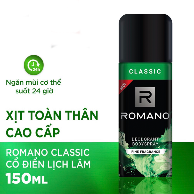 [MẪU MỚI ] Xịt khử mùi toàn thân cho Nam Romano Classic 150ml Xịt toàn thân Romano 150ml