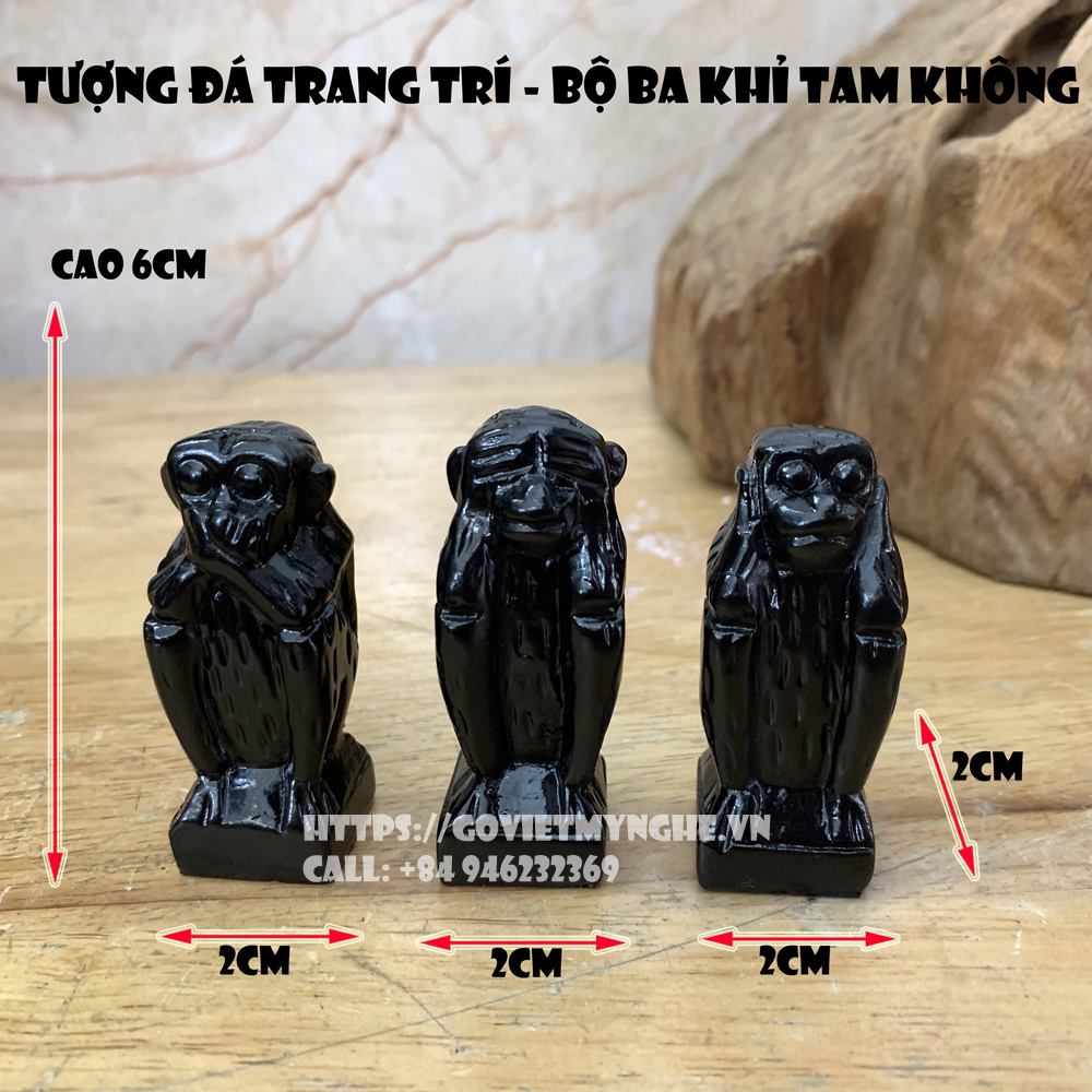 Tượng đá bộ khỉ tam không - màu đen - size nhỏ