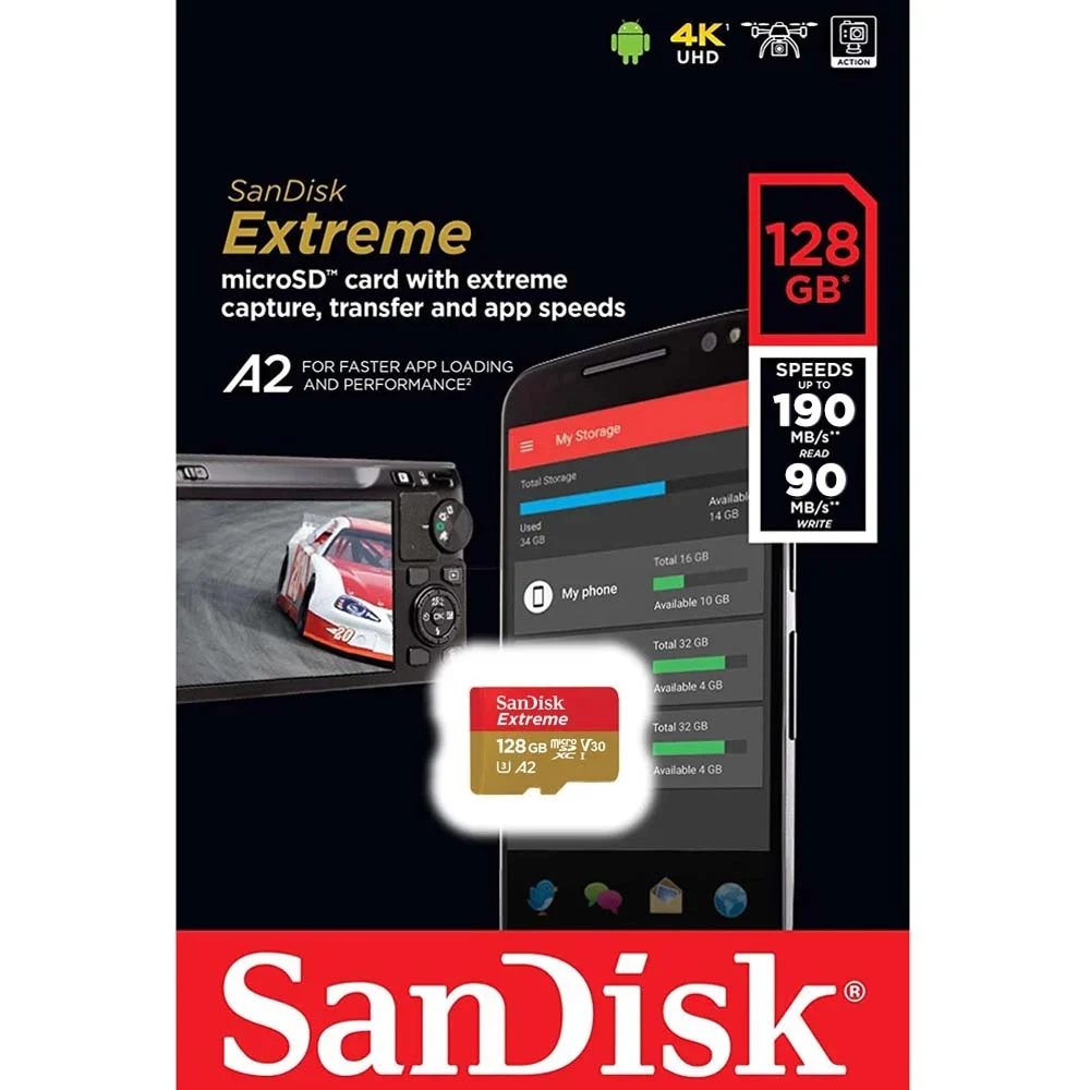 Thẻ nhớ MicroSDXC SanDisk Extreme A2 V30 U3 4K 64GB R170MB/s W80MB/s / 128GB R190MB/s W90MB/s (Gold) - Nhat Tin Authorised Store