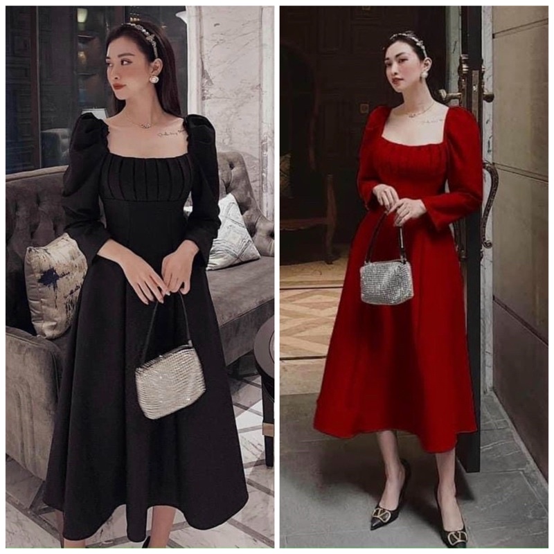 Đầm xếp li ngực tay lỡ 2 màu