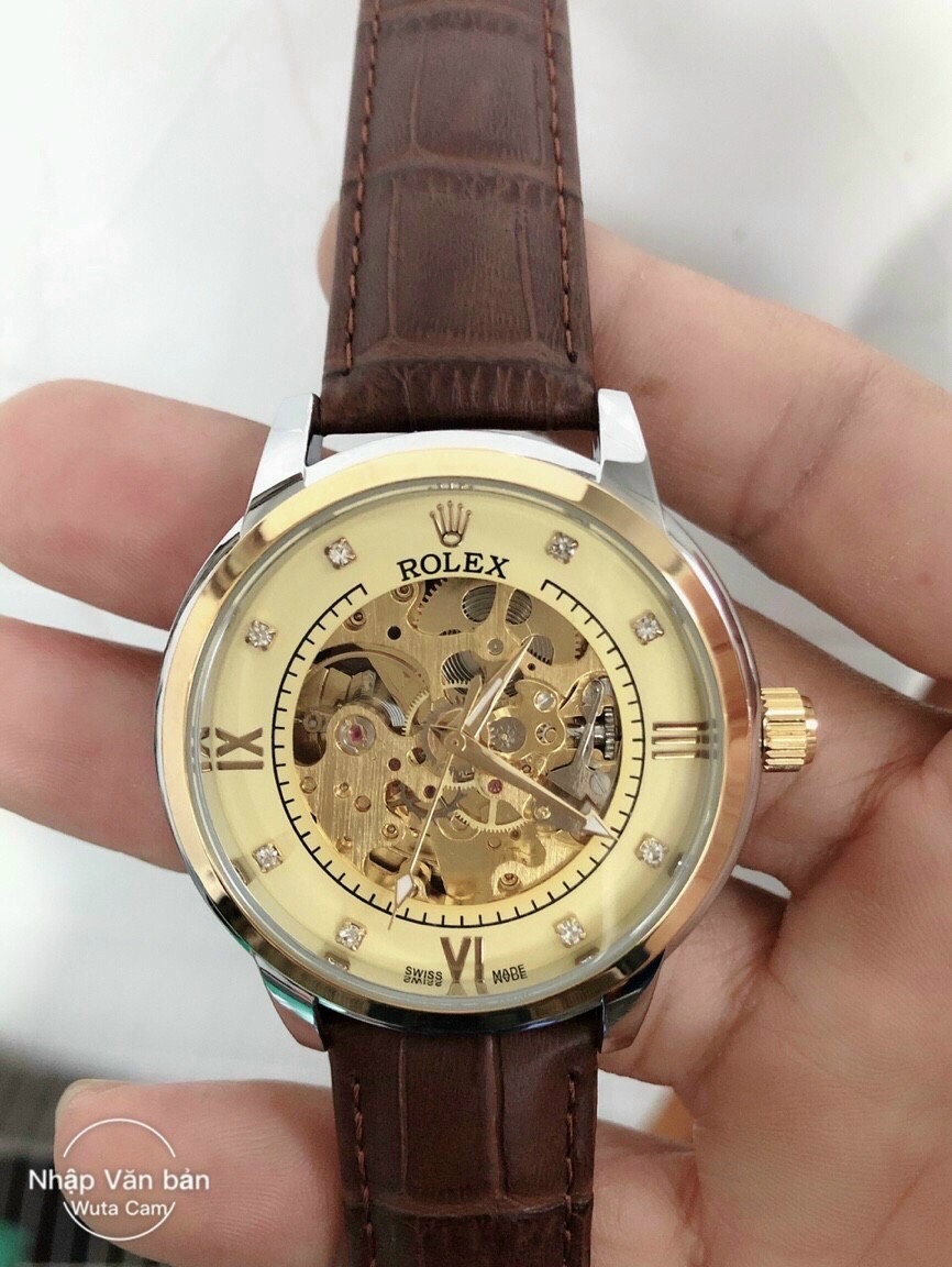 Đồng Hồ Cơ Nam RoLex Lộ Máy - Dây Da