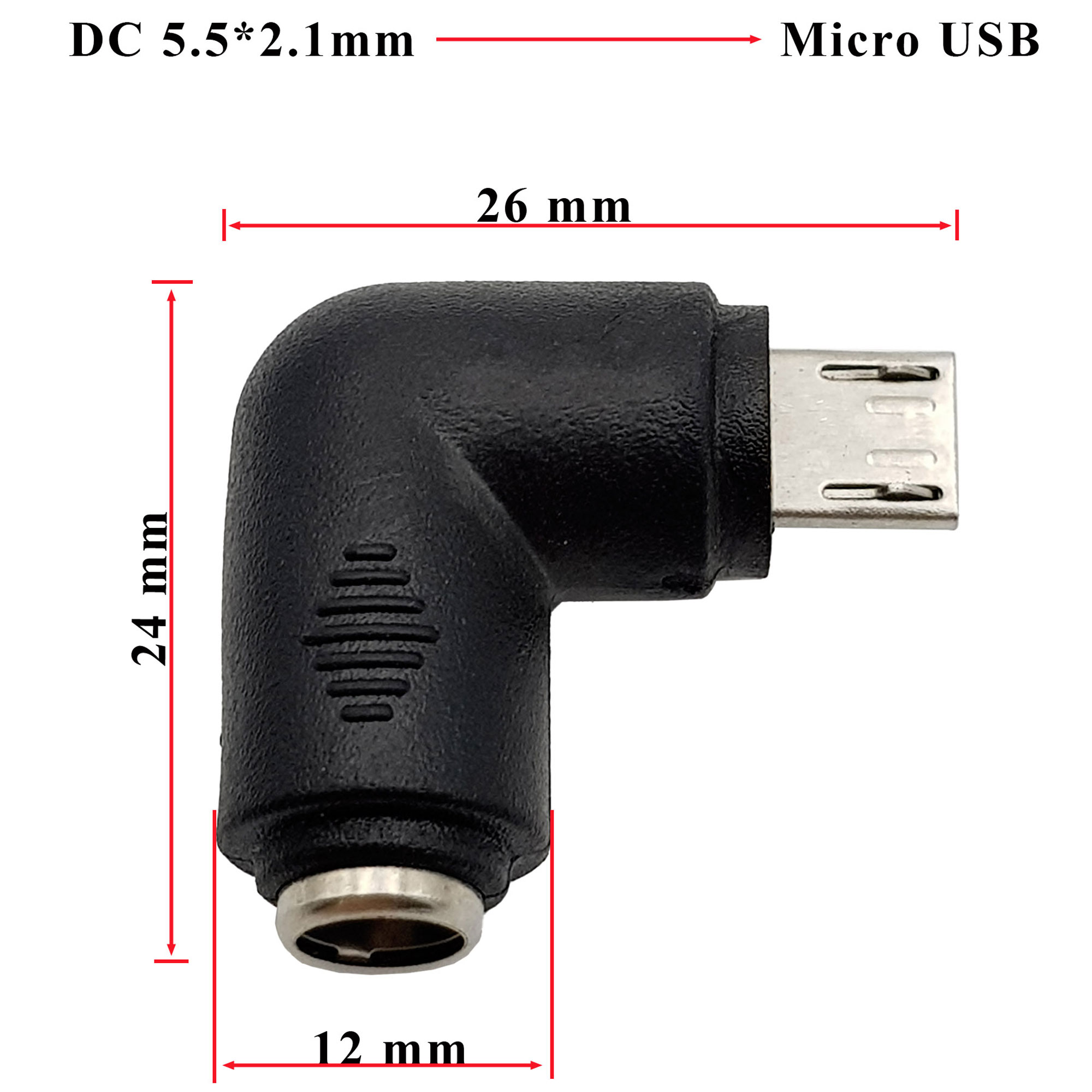 Đầu chuyển đổi DC 5.5x2.1mm sang Micro USB vuông góc