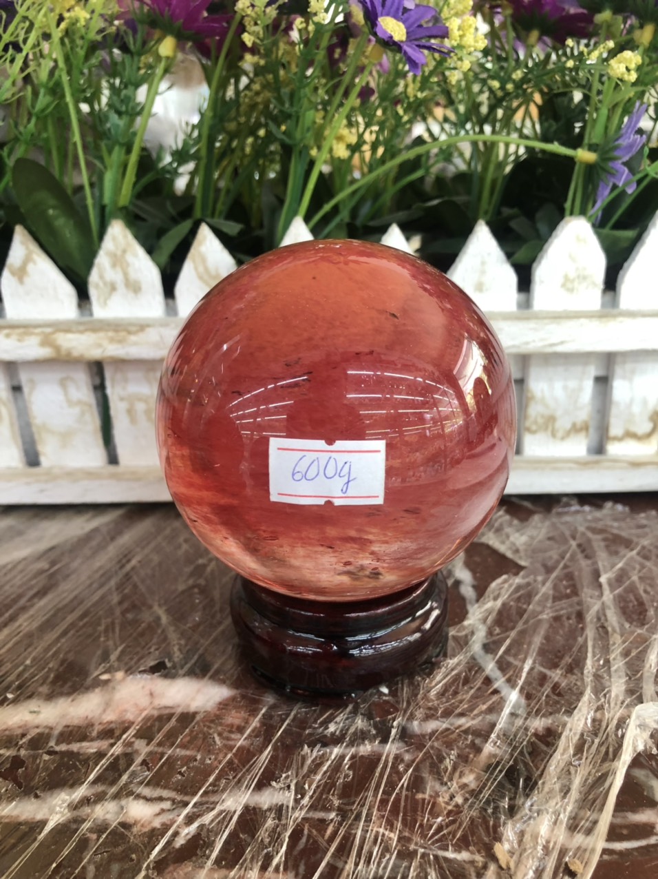 Quả cầu phong thủy đá thạch anh canxit đỏ - Đường kính 9cm