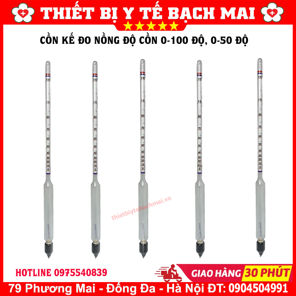 Dụng cụ đo nồng độ cồn, cồn kế từ 0-50 độ, 0-100 độ