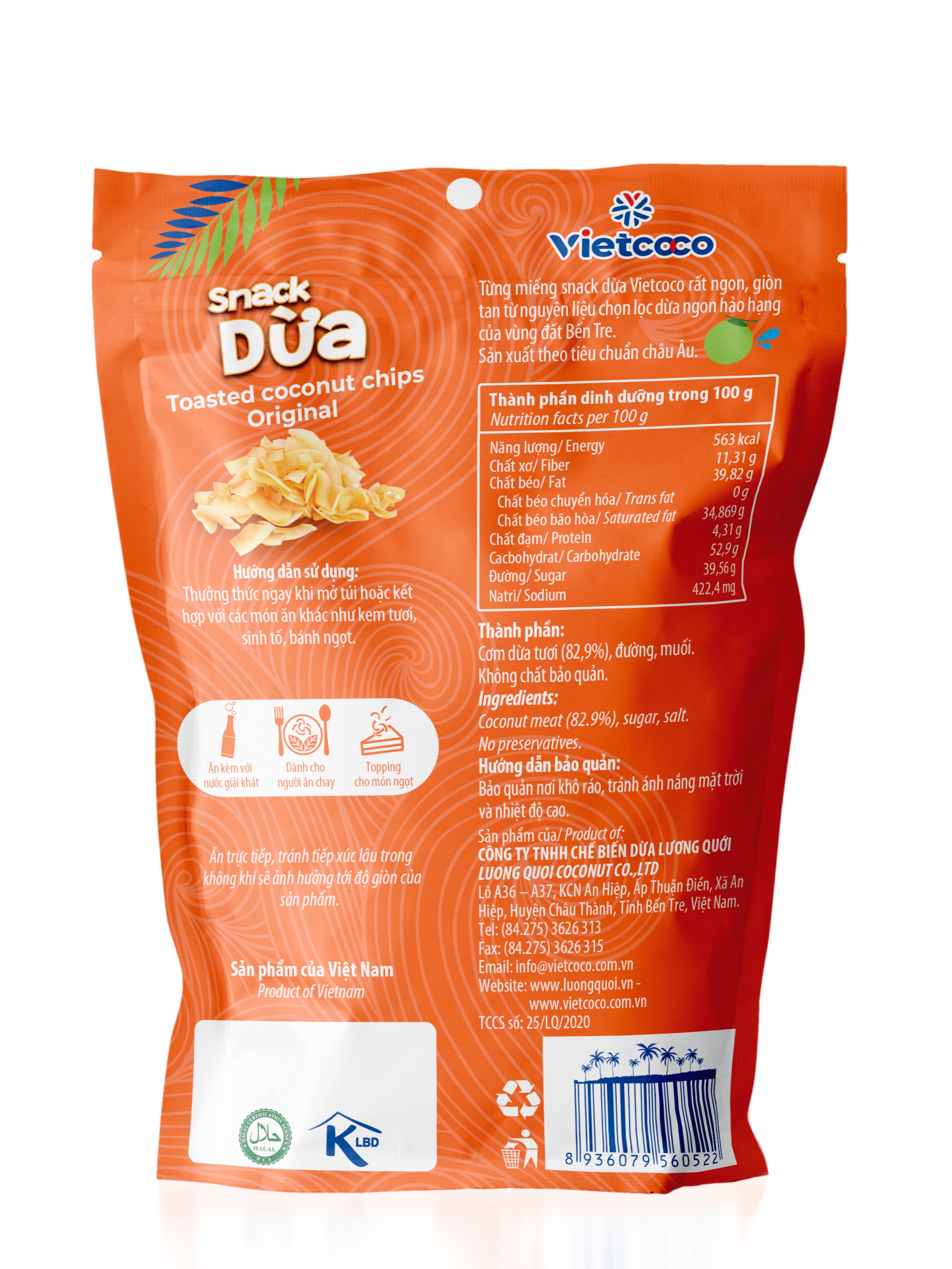 Snack dừa Vietcoco vị truyền thống túi 45gr